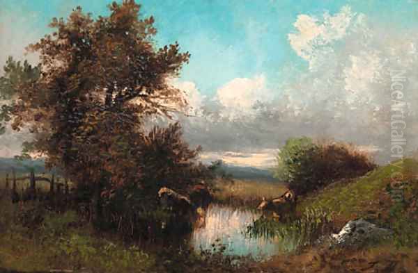 Cattle watering in a stream - view 1