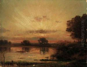 A river landscape at dusk