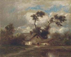 Beside a country cottage by Jules Dupre