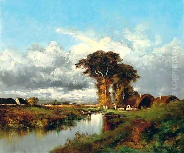 River landscape with cottages - view 1