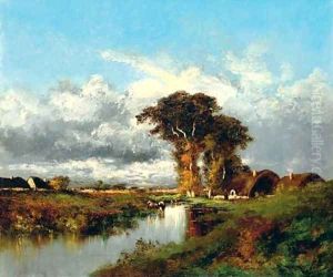 River landscape with cottages