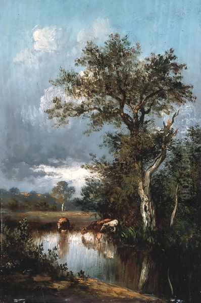 Trois vaches a l'abrevoir - view 1