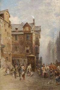 A Busy View Of The Royal Mile, Edinburgh by Pollok Sinclair Nisbet
