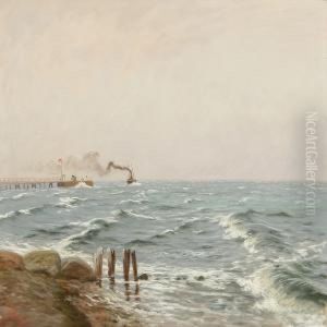 Coastal Scene With A Ship On The Sea by Thorvald Simeon Niss