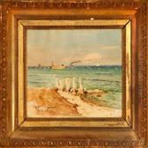 A Coastal Scene From Miramare In Greece by Thorvald Simeon Niss