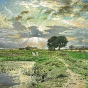 A Summer Landscape With Two Women By Lake A Summer Landscape With Two Women By Lake