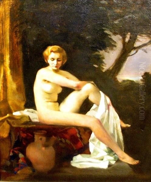 A Sitting Female Nude With A Landscape Beyond - view 1