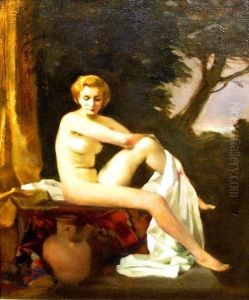 A Sitting Female Nude With A Landscape Beyond by Rudolf Nissl