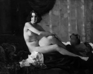 "frauenakt". Sign., Rucks. Bez. Ol Auf Lwd. Rest., Min. Besch. 51 X 72 Cm. Rahmen by Rudolf Nissl