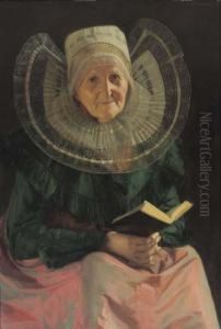 An Old Lady In Local Costume With A Songbook