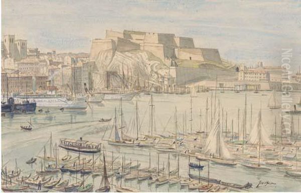 Steam Yachts And Other Shipping In A Continental Harbour - view 1