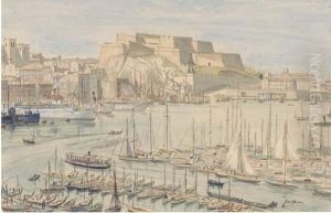 Steam Yachts And Other Shipping In A Continental Harbour