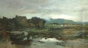 Cattle Grazing By A Pool In A Highland Landscape by James Campbell Noble