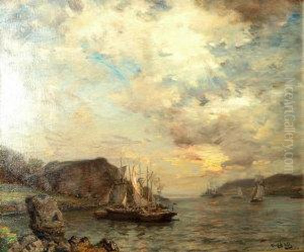 Shipping In An Estuary At Sunset - view 1
