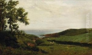 Scottish Coastal Landscape With Cows On The Meadows by James Campbell Noble