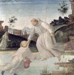 Scenes from the Life of St. Benedict- Maurus, on the instruction of St. Benedict, pulls Placidus from the lake, c.1488 by Bartolomeo Di Giovanni