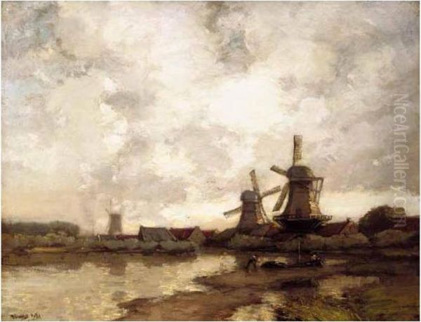 A Dutch Village With Windmills - view 1