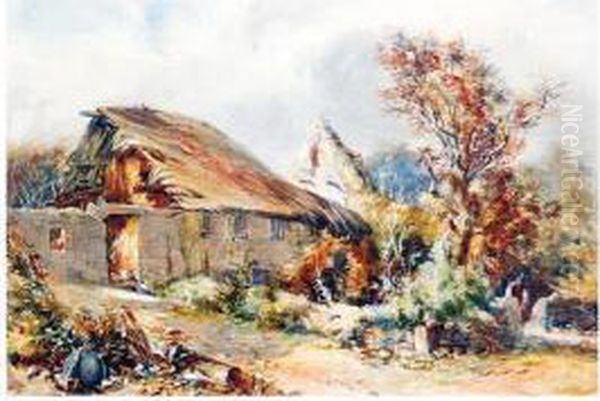 A Figure By A Thatched Cottage - view 1