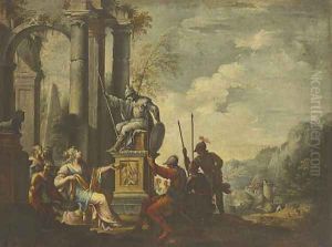 Artemisia toasting the statue of her dead husband Mausolus with wine mixed with his ashes by Giovanni Da Milano