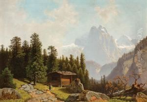 Pejzaz Alpejski Z Chlopka Na Drodze by Wilhelm Theodor Nocken
