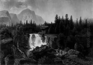 Schweizer Alpenlandschaft Mit 
Wasserfall. Signiert Unten Links: T Nocken. Ol Auf Leinwand. H 67; B 95 
Cm. by Wilhelm Theodor Nocken
