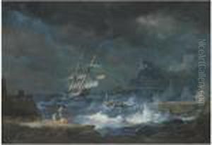 A Coastal Scene With Ships Weathering A Storm A Coastal Scene With Ships Weathering A Storm