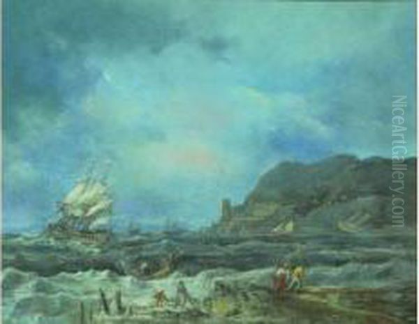 Navire Sur Mer Agitee Pres D'une Cote Rocheuse - view 1