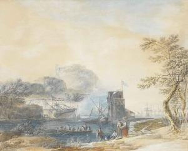 'capriccio', Com A Torre De 
Belem, O Castelo De S. Jorge E O Palacio Dos Duques De Aveiro, Navios Em
 Reparacao E Figuras Populares. - view 1