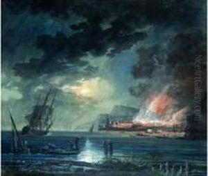 Scene D'incendie Dans Un Port Mediterraneen