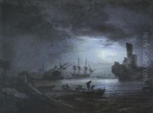 Sudlicher Seehafen Bei Vollmondbeleuchtung Sudlicher Seehafen Bei Vollmondbeleuchtung