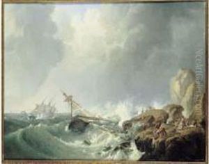 Scene De Naufrage Sur Une Cote Mediterraneenne by Noel, Alexandre Jean