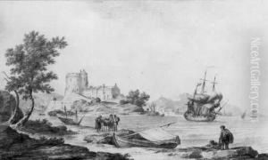 Trois Dessins : Un Paysage Fluvial Et Deux Marines by Noel, Alexandre Jean