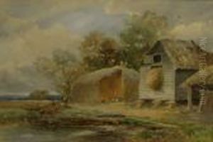 Poultry By Haystack And Barn