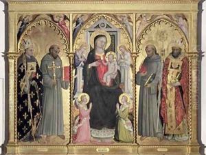 Madonna and Child with St Louis of Toulouse St Francis of Assisi St Anthony of Padua and St Nicholas of Bari by Bicci Di Lorenzo