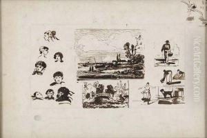 Deux Paysages Et Etudes De Personnages by Jules Noel