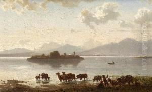 Hirten Mit Vieh Am Ufer Des
 Chiemsees.