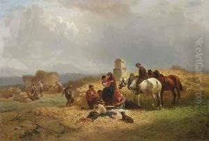 Rastende Bauern Bei Der Heuernte. by Julius Noerr