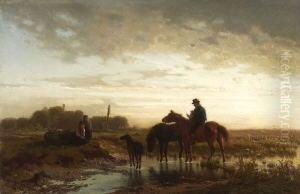 Reiter Mit Pferden In
 Moorlandschaft
