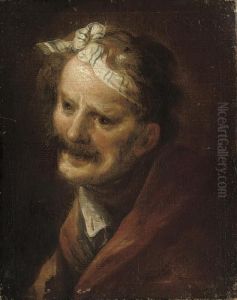 Head Of An Old Man With A Blue And White Head Scarf by Giuseppe Nogari