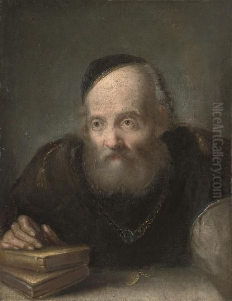 Portrait Of A Bearded Gentleman, Seated Bust-length, His Right Hand Resting On Two Books - view 1