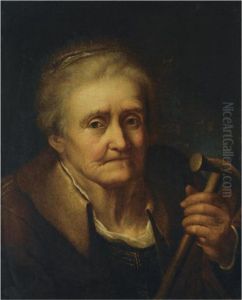 An Elderly Woman, Holding A Stick by Giuseppe Nogari