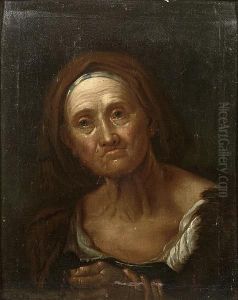 Portrait Of An Elderly Woman, Head And Shoulders, In A Brown Headscarf by Giuseppe Nogari