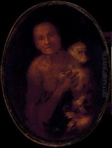 Woman With Monkey by Giuseppe Nogari