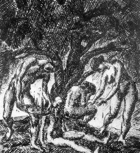 Nagy fa alatt, 1921 by Gyula Derkovits