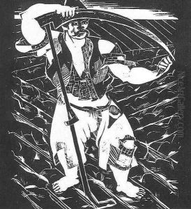 Dozsa-sorozat II. Kaszafeno paraszt, 1928 by Gyula Derkovits