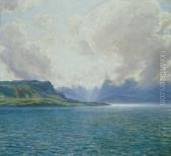 Norwegische Fjordlandschaft (der
Bjornefjord). Signiert Unten Rechts: Carl Nonn. Ol Auf Leinwand. H 115;
B 125 Cm. - view 1