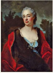 Portrait De Femme Au Manteau Rouge by Donatien Nonnotte