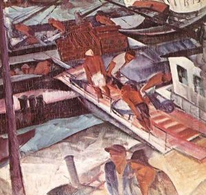 Rakodomunkasok a Dunan (Kikoto) by Gyula Derkovits