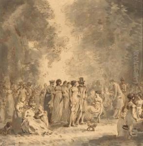 Un Groupe De Figures Dans Un Parc by Jean-Pierre Norblin De La Gourdaine