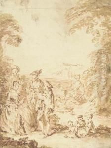 Un Groupe De Personnages Elegants Dans Un Parc